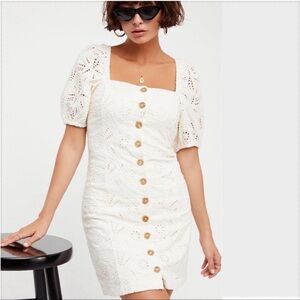 Free People  Daniela Ivory Eyelet Button-Down Mini Dress cotton spring fall chic